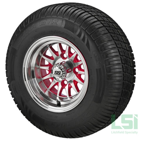 10X7 Red/machined 14-Spoke Wheel On 205/65R10 Deli Radial Tire 10 Lifted Assembly