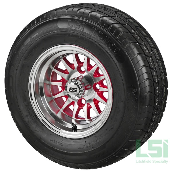 10X7 Red/machined 14-Spoke Wheel On 205/65R10 Lsi Elite Radial Tire 10 Lifted Assembly