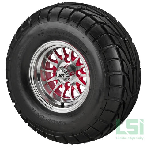 10X7 Red/machined 14-Spoke Wheel On 22X10-10 Lsi Elite Street Tire 10 Lifted Assembly