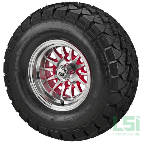 10X7 Red/machined 14-Spoke Wheel On 22X10-10 Trail Fox A/t Tire 10 Lifted Assembly