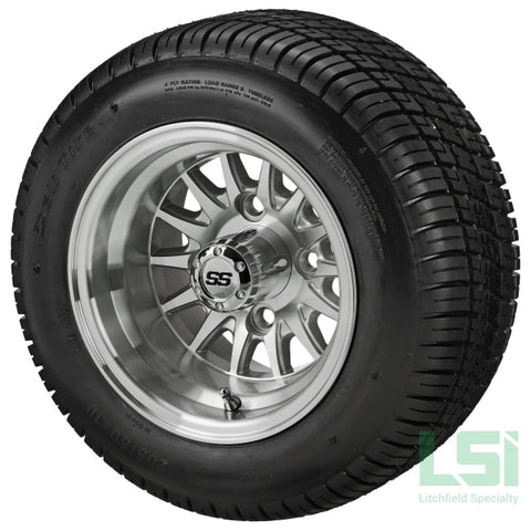 10X7 Silver/machined 14-Spoke Wheel On 205/50-10 Deli Tire 10 Low Profile Assembly