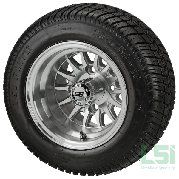 10X7 Silver/machined 14-Spoke Wheel On 205/50-10 Lsi Elite Tire 10 Low Profile Assembly
