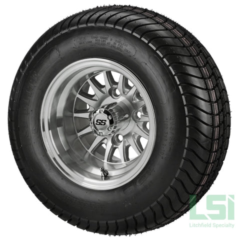 10X7 Silver/machined 14-Spoke Wheel On 205/65-10 Lsi Elite Tire 10 Lifted Assembly