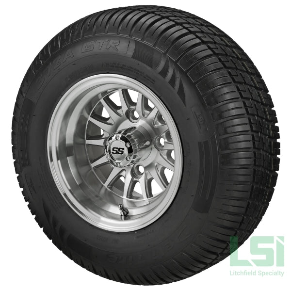 10X7 Silver/machined 14-Spoke Wheel On 205/65R10 Deli Radial Tire 10 Lifted Assembly