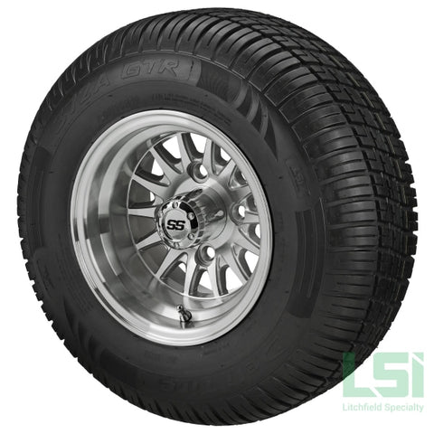 10X7 Silver/machined 14-Spoke Wheel On 205/65R10 Deli Radial Tire 10 Lifted Assembly