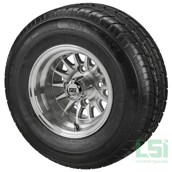 10X7 Silver/machined 14-Spoke Wheel On 205/65R10 Lsi Elite Radial Tire 10 Lifted Assembly