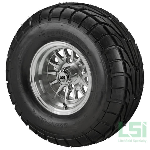 10X7 Silver/machined 14-Spoke Wheel On 22X10-10 Lsi Elite Street Tire 10 Lifted Assembly