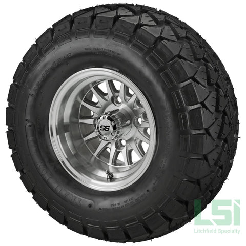 10X7 Silver/machined 14-Spoke Wheel On 22X10-10 Trail Fox A/t Tire 10 Lifted Assembly