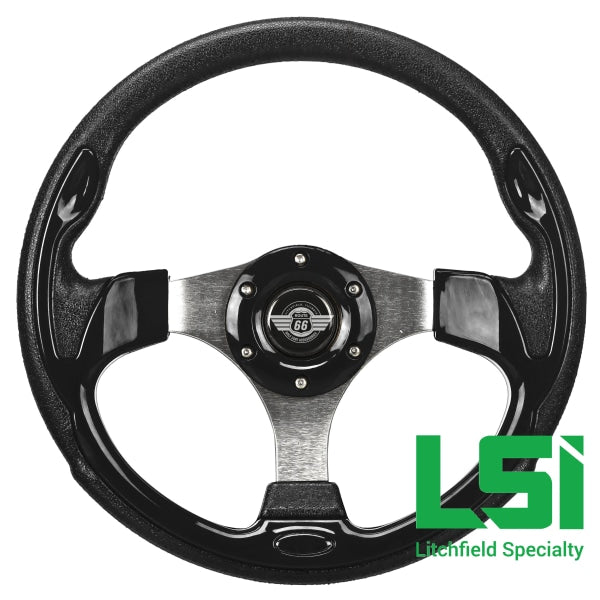 12.5 Black Steering Wheel By Route 66 Golf Cart Accessories Whel