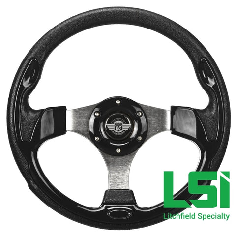 12.5 Black Steering Wheel By Route 66 Golf Cart Accessories Whel
