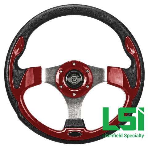 12.5 Red Steering Wheel By Route 66 Golf Cart Accessories Whel