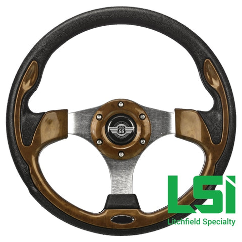12.5 Woodgrain Steering Wheel By Route 66 Golf Cart Accessories Whel