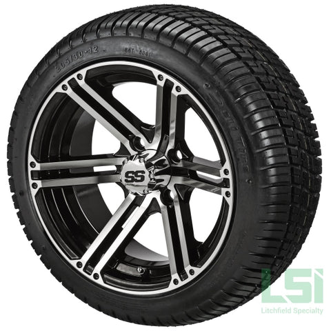 12X6 Black & Machined Yukon Wheel On 205/30-12 Deli Tire 12 Low Profile Assembly