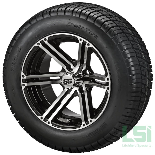 12X6 Black & Machined Yukon Wheel On 215/50-12 Deli Tire 12 Low Profile Assembly