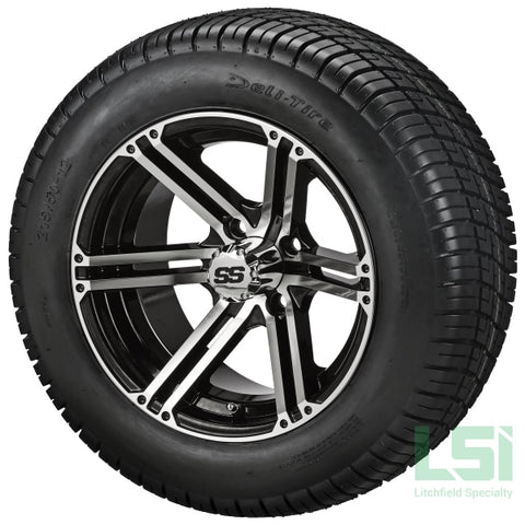 12X6 Black & Machined Yukon Wheel On 215/50-12 Deli Tire 12 Low Profile Assembly