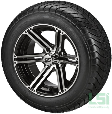 12X6 Black & Machined Yukon Wheel On 215/50-12 Lsi Elite Tire 12 Low Profile Assembly