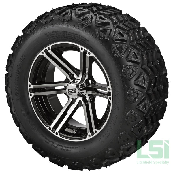 12X6 Machined & Black Yukon Wheel On 22X11-12 Trail Tire 12 Lifted Assembly