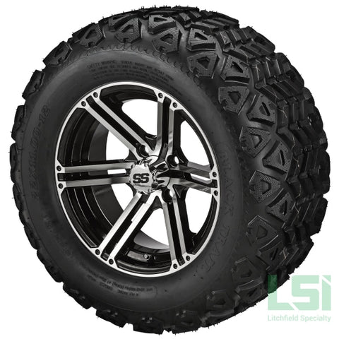 12X6 Machined & Black Yukon Wheel On 22X11-12 Trail Tire 12 Lifted Assembly