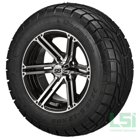 12X6 Machined & Black Yukon Wheel On 22X9.50-12 Lsi Elite Street Tire 12 Lifted Assembly