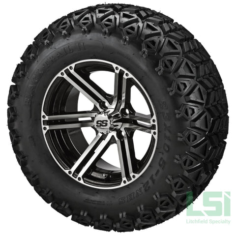 12X6 Machined & Black Yukon Wheel On 23X10.50-12 Trail Tire 12 Lifted Assembly