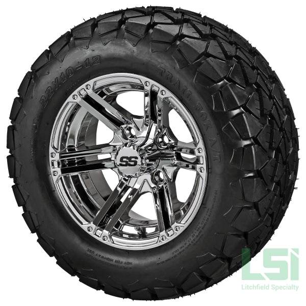 12X6 Mirror Yukon Wheel On 22X10.00-12 Trail Fox A/t Tire 12 Lifted Assembly