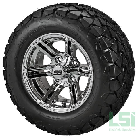 12X6 Mirror Yukon Wheel On 22X10.00-12 Trail Fox A/t Tire 12 Lifted Assembly
