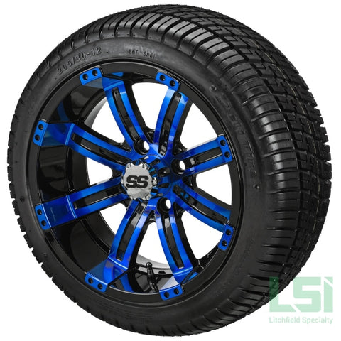 12X7 Black & Blue Casino Wheel On 205/30-12 Deli Tire 12 Low Profile Assembly