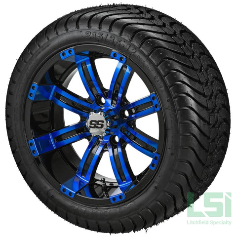 12X7 Black & Blue Casino Wheel On 215/35-12 Lsi Elite Tire 12 Low Profile Assembly