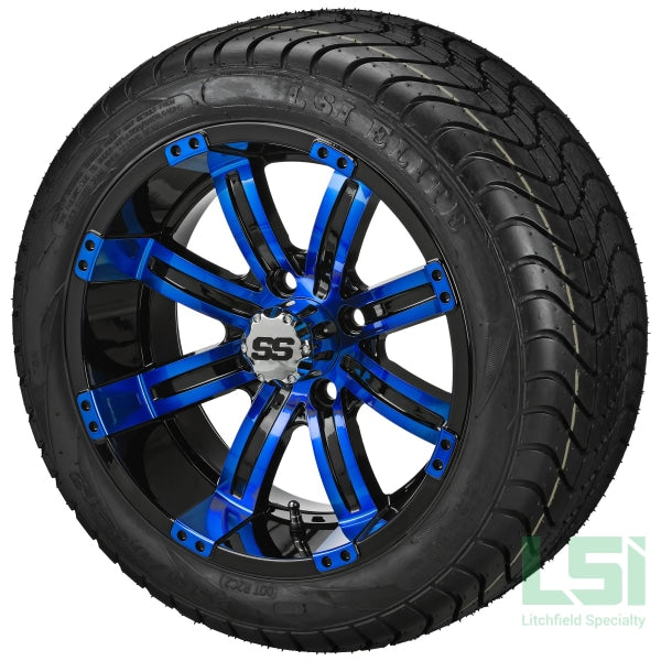 12X7 Black & Blue Casino Wheel On 215/40-12 Lsi Elite Tire 12 Low Profile Assembly
