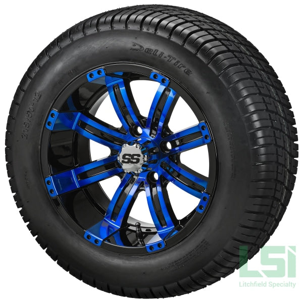 12X7 Black & Blue Casino Wheel On 215/50-12 Deli Tire 12 Low Profile Assembly