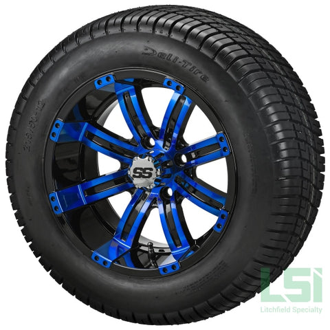 12X7 Black & Blue Casino Wheel On 215/50-12 Deli Tire 12 Low Profile Assembly