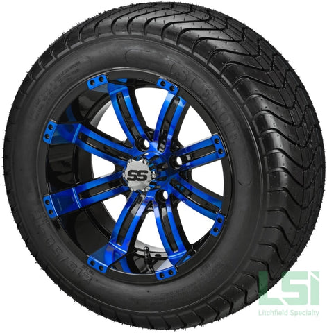 12X7 Black & Blue Casino Wheel On 215/50-12 Lsi Elite Tire 12 Low Profile Assembly