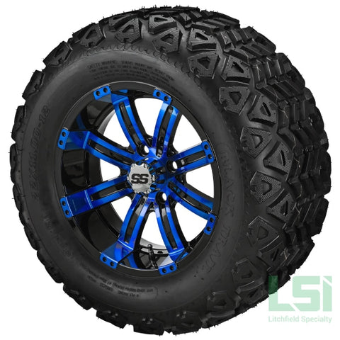 12X7 Black & Blue Casino Wheel On 22X11-12 Trail Tire 12 Lifted Assembly