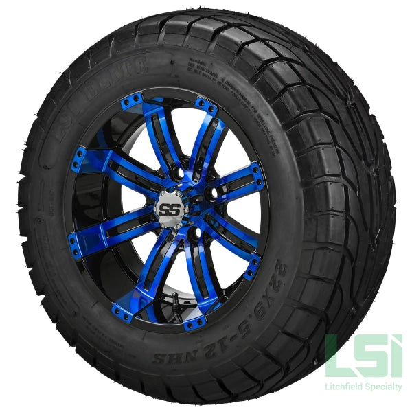 12X7 Black & Blue Casino Wheel On 22X9.50-12 Lsi Elite Street Tire 12 Lifted Assembly