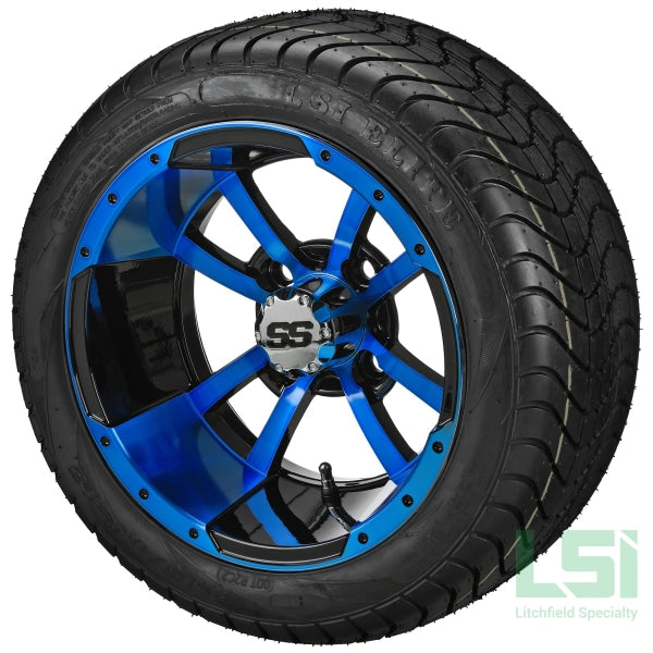 12X7 Black & Blue Maltese Cross Wheel On 215/40-12 Lsi Elite Tire 12 Low Profile Assembly