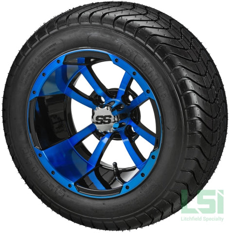 12X7 Black & Blue Maltese Cross Wheel On 215/50-12 Lsi Elite Tire 12 Low Profile Assembly