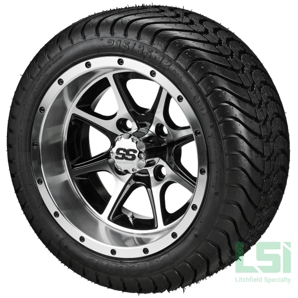 12X7 Black & Machined Azusa Wheel On 215/35-12 Lsi Elite Tire 12 Low Profile Assembly