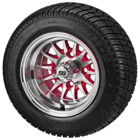 10x7 Red/Machined 14-Spoke Wheel on 205/50-10 LSI Elite Tire